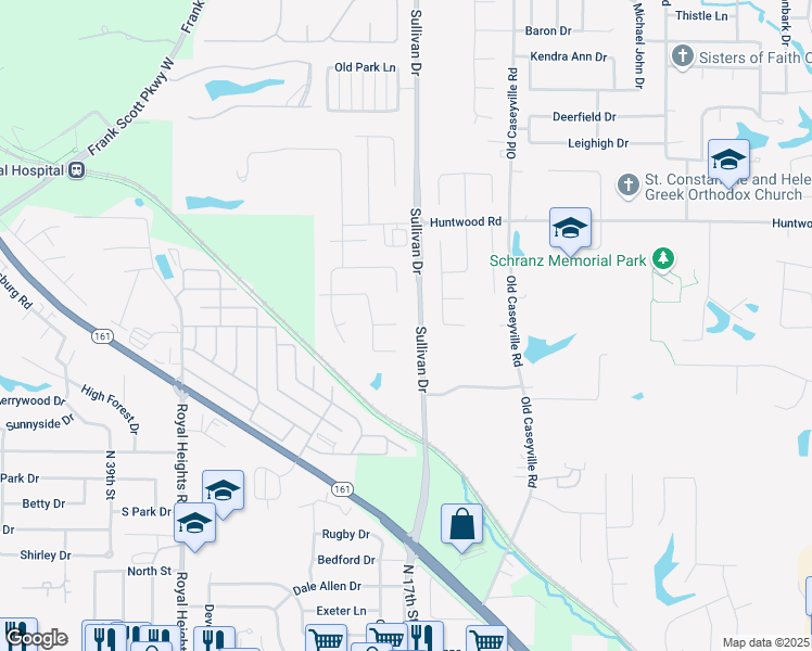 map of restaurants, bars, coffee shops, grocery stores, and more near 1713 Ashton Court in Belleville