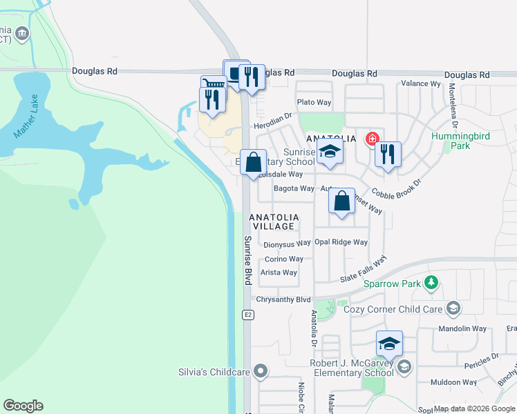 map of restaurants, bars, coffee shops, grocery stores, and more near 11713 Loisdale Way in Rancho Cordova