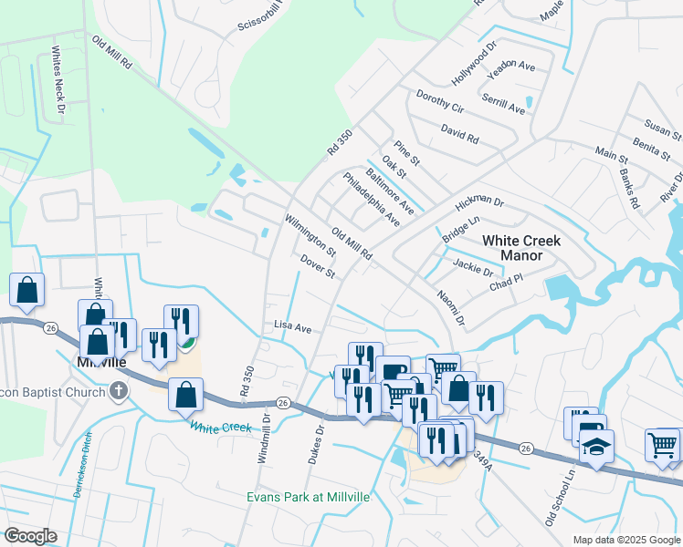 map of restaurants, bars, coffee shops, grocery stores, and more near 31658 Wilmington Street in Ocean View