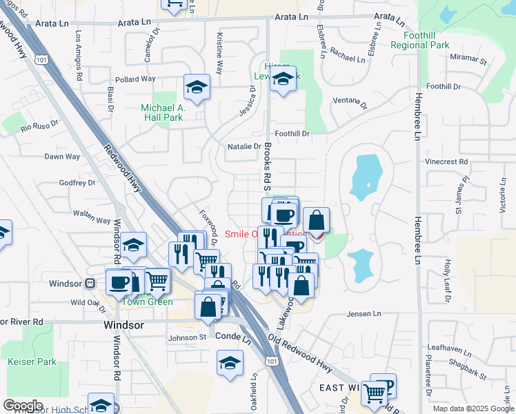 map of restaurants, bars, coffee shops, grocery stores, and more near 852 Patti Page Court in Windsor