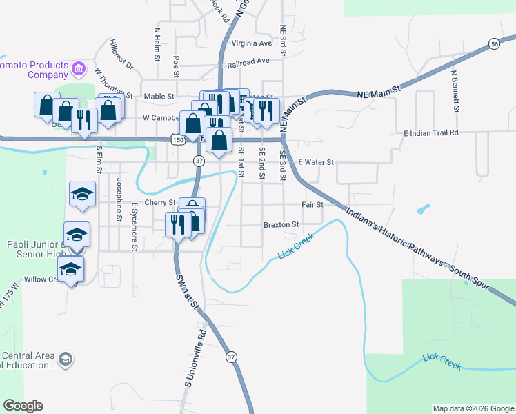 map of restaurants, bars, coffee shops, grocery stores, and more near 401 Southeast 2nd Street in Paoli