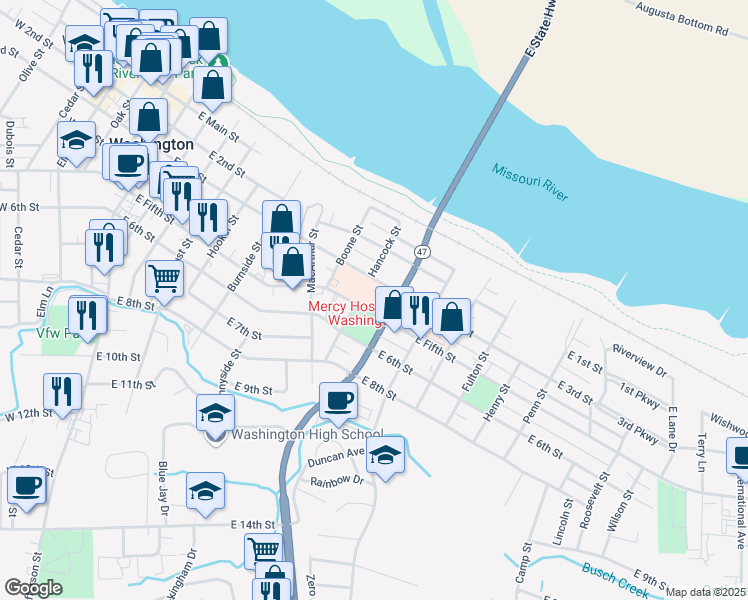 map of restaurants, bars, coffee shops, grocery stores, and more near 851 East Fifth Street in Washington