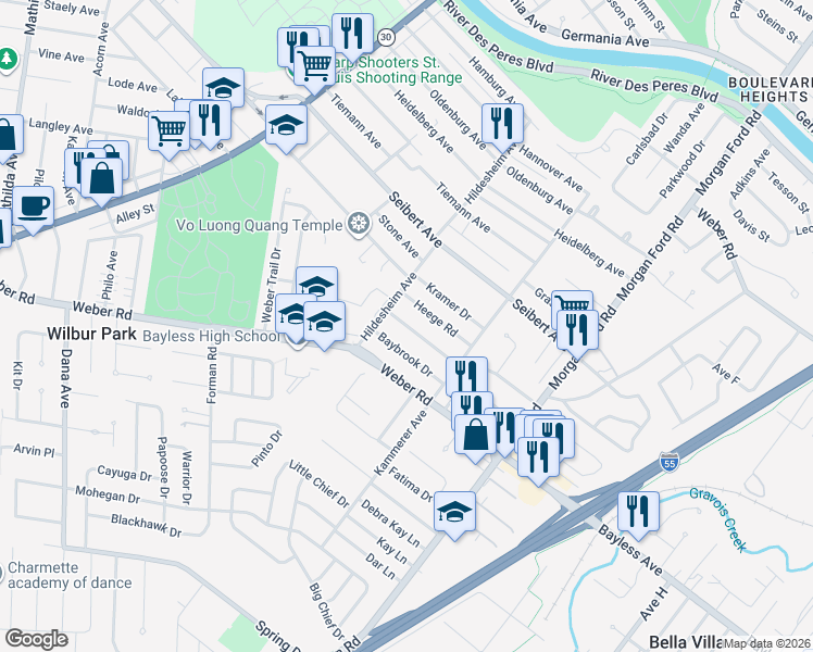map of restaurants, bars, coffee shops, grocery stores, and more near 4651 Frankfort Avenue in St. Louis