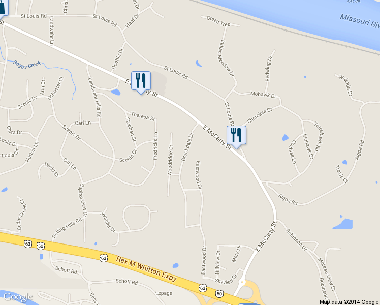 map of restaurants, bars, coffee shops, grocery stores, and more near 131 Brookdale Dr in Jefferson City