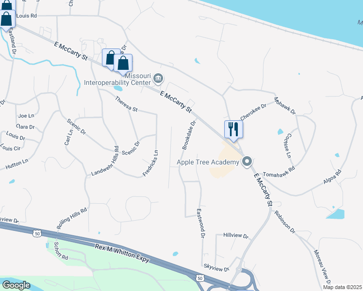 map of restaurants, bars, coffee shops, grocery stores, and more near 131 Brookdale Drive in Jefferson City