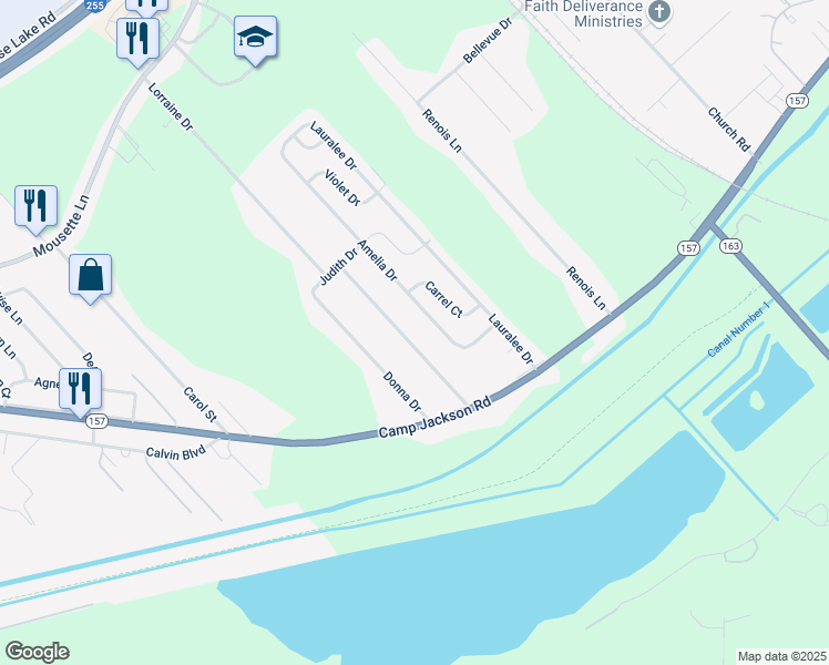 map of restaurants, bars, coffee shops, grocery stores, and more near 2435 Lorraine Drive in Cahokia