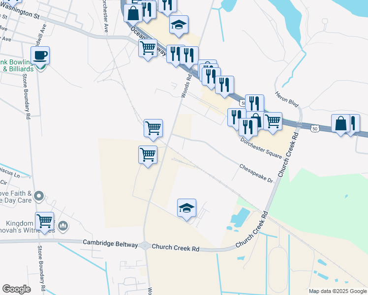 map of restaurants, bars, coffee shops, grocery stores, and more near 807 Chesapeake Drive in Cambridge