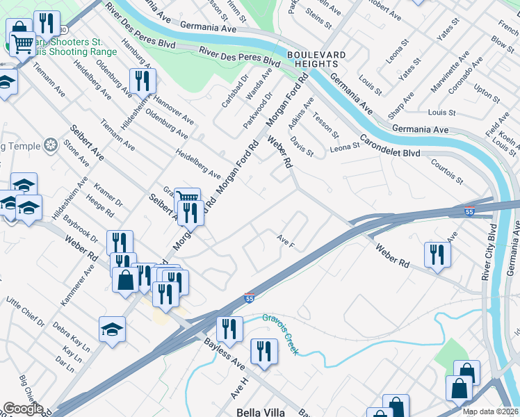 map of restaurants, bars, coffee shops, grocery stores, and more near 115 Union Road in St. Louis