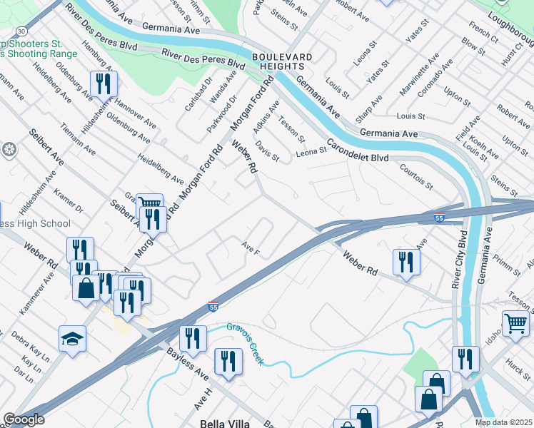 map of restaurants, bars, coffee shops, grocery stores, and more near 4017 Clearpoint Lane in St. Louis