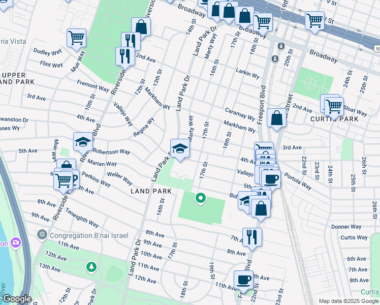 map of restaurants, bars, coffee shops, grocery stores, and more near 1604 4th Avenue in Sacramento