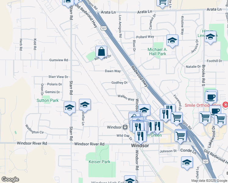 map of restaurants, bars, coffee shops, grocery stores, and more near 9604 Lord Drive in Windsor