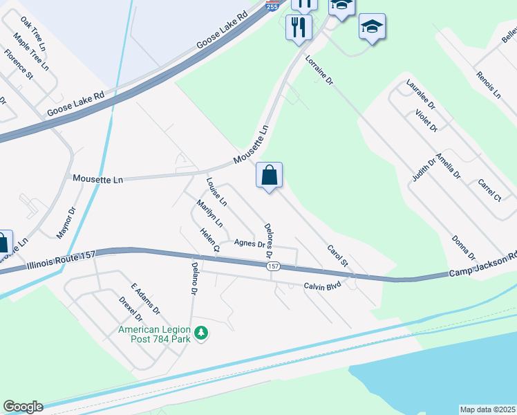 map of restaurants, bars, coffee shops, grocery stores, and more near 36 Delores Drive in Cahokia