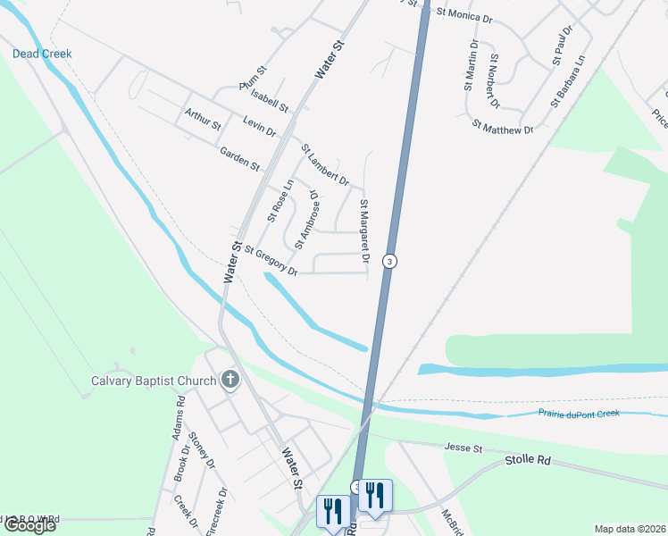 map of restaurants, bars, coffee shops, grocery stores, and more near 47 Saint Gregory Drive in Cahokia