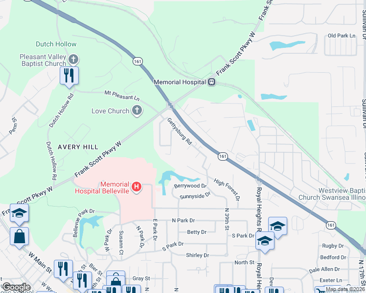 map of restaurants, bars, coffee shops, grocery stores, and more near 1 Abraham Court in Belleville