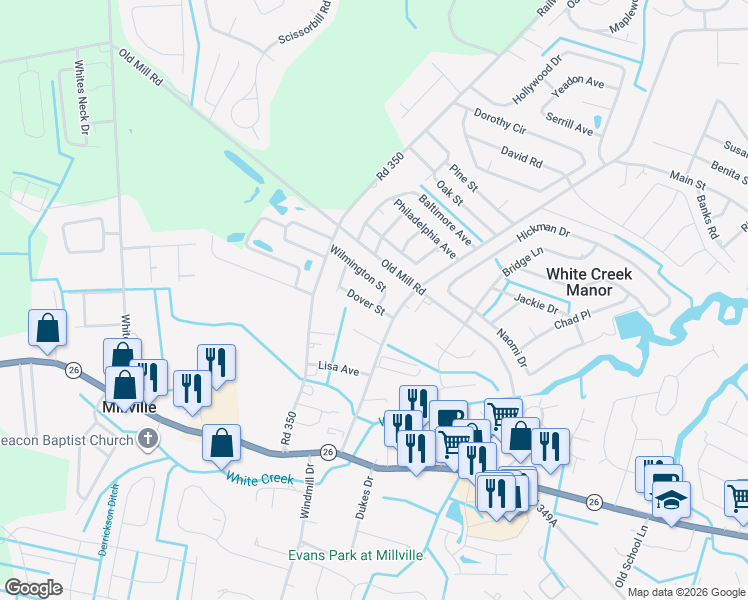 map of restaurants, bars, coffee shops, grocery stores, and more near 31658 Wilmington Street in Ocean View