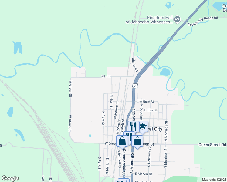 map of restaurants, bars, coffee shops, grocery stores, and more near 400-450 North Marion Street in Centralia