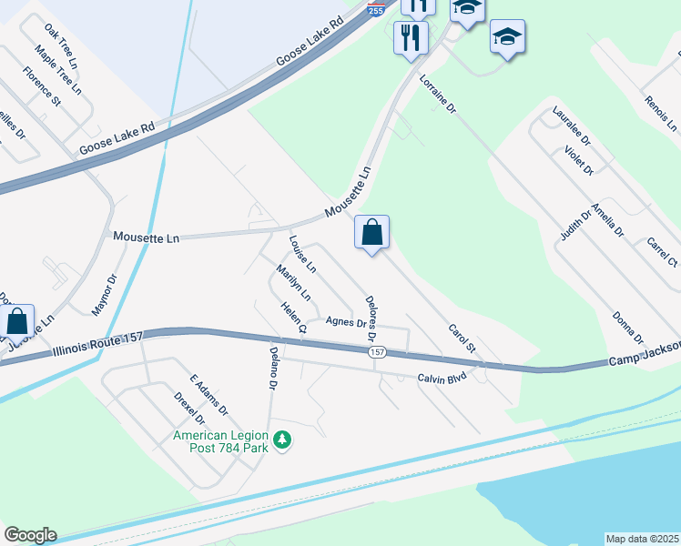 map of restaurants, bars, coffee shops, grocery stores, and more near 35 Delores Drive in Cahokia
