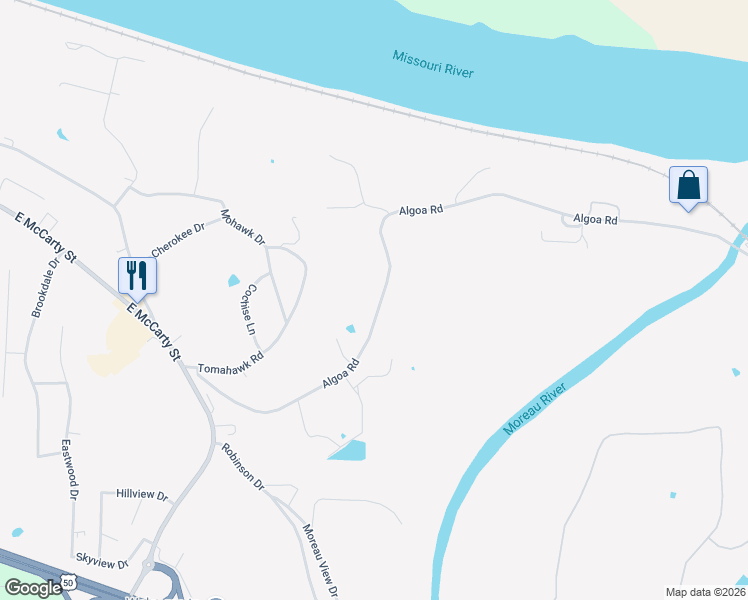 map of restaurants, bars, coffee shops, grocery stores, and more near 3149 Algoa Road in Jefferson City