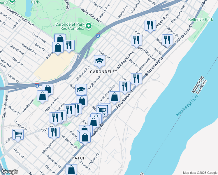 map of restaurants, bars, coffee shops, grocery stores, and more near 311 Quincy St in St Louis
