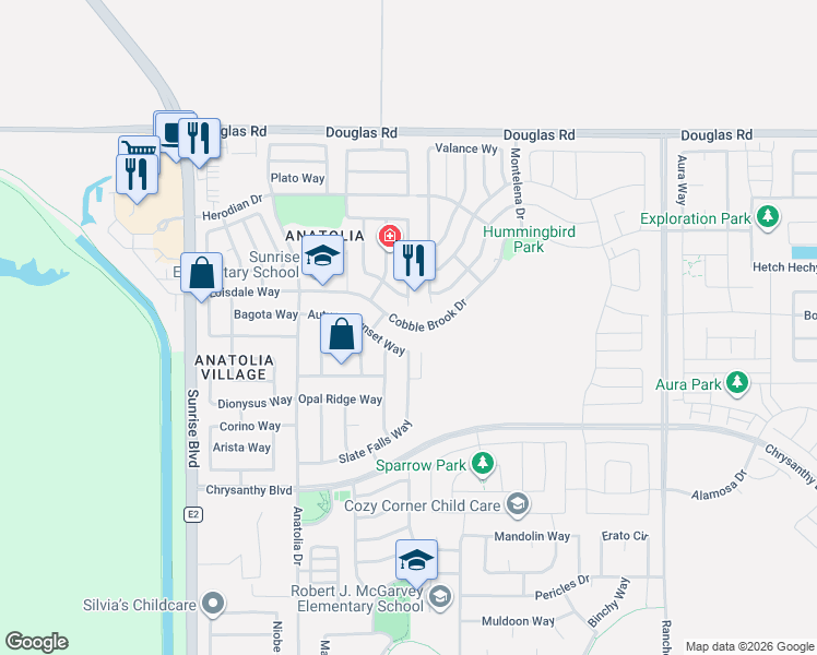 map of restaurants, bars, coffee shops, grocery stores, and more near 11890 Cobble Brook Drive in Rancho Cordova