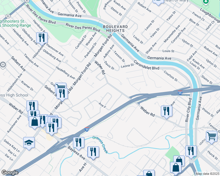 map of restaurants, bars, coffee shops, grocery stores, and more near 4017 Clearpoint Lane in St. Louis