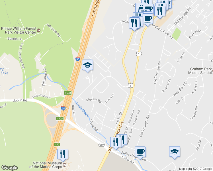 map of restaurants, bars, coffee shops, grocery stores, and more near 4148 Agency Loop in Triangle