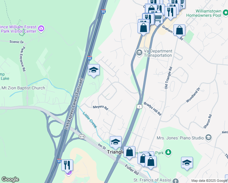 map of restaurants, bars, coffee shops, grocery stores, and more near 4148 Agency Loop in Triangle
