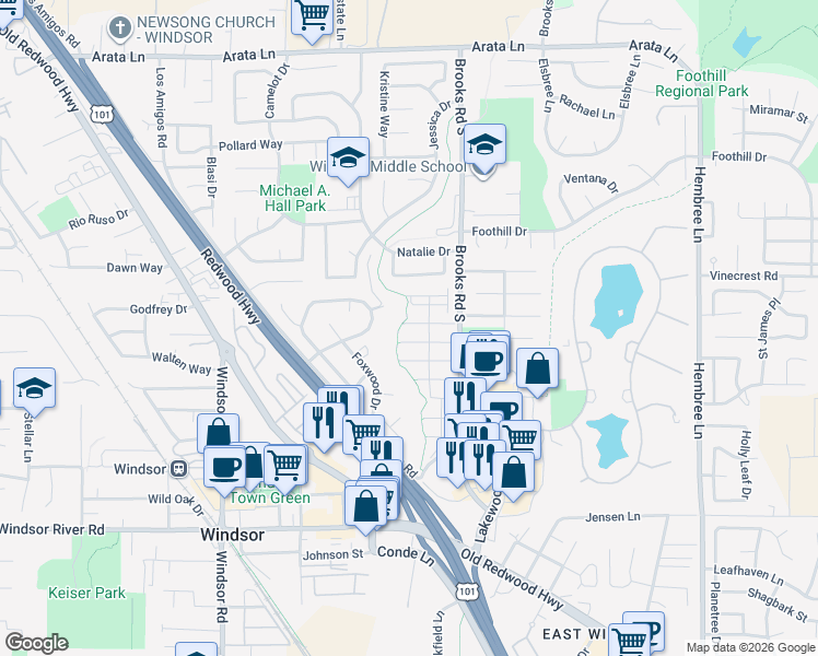 map of restaurants, bars, coffee shops, grocery stores, and more near 752 Pearl Bailey Court in Windsor