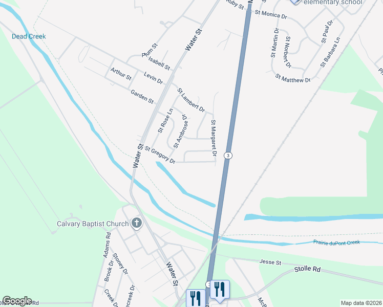 map of restaurants, bars, coffee shops, grocery stores, and more near 47 Saint Gregory Drive in Cahokia