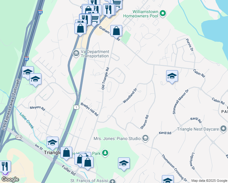 map of restaurants, bars, coffee shops, grocery stores, and more near 18306 Chestnut Drive in Triangle