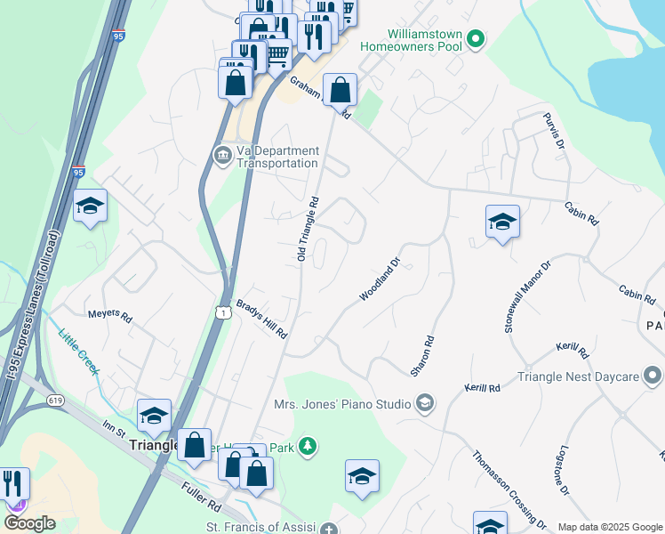 map of restaurants, bars, coffee shops, grocery stores, and more near 18306 Chestnut Drive in Triangle