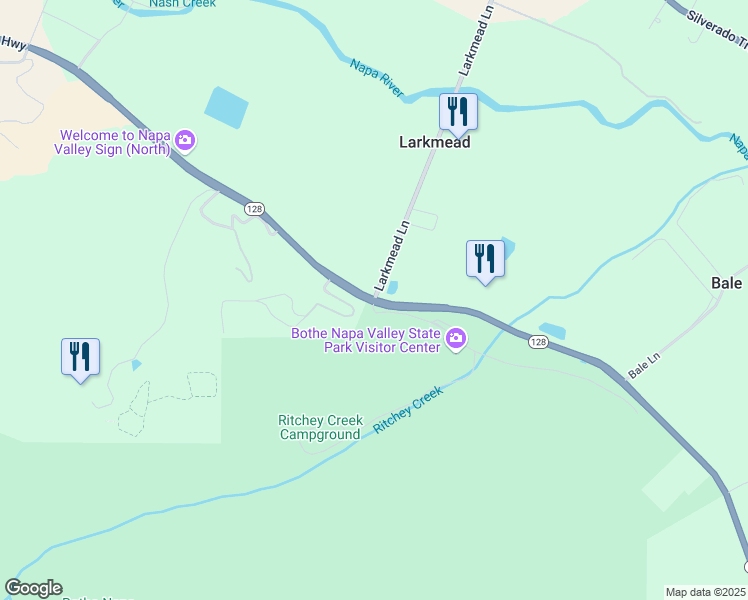 map of restaurants, bars, coffee shops, grocery stores, and more near 1211 Tucker Road in Calistoga