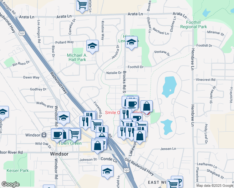 map of restaurants, bars, coffee shops, grocery stores, and more near 852 Patti Page Court in Windsor