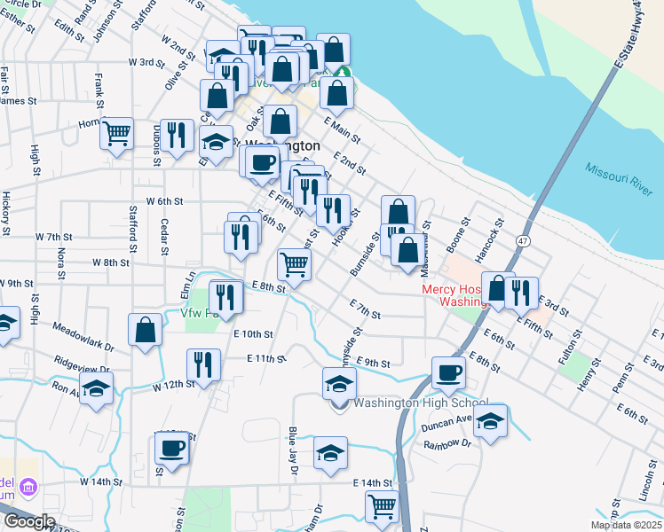 map of restaurants, bars, coffee shops, grocery stores, and more near 408 East 6th Street in Washington