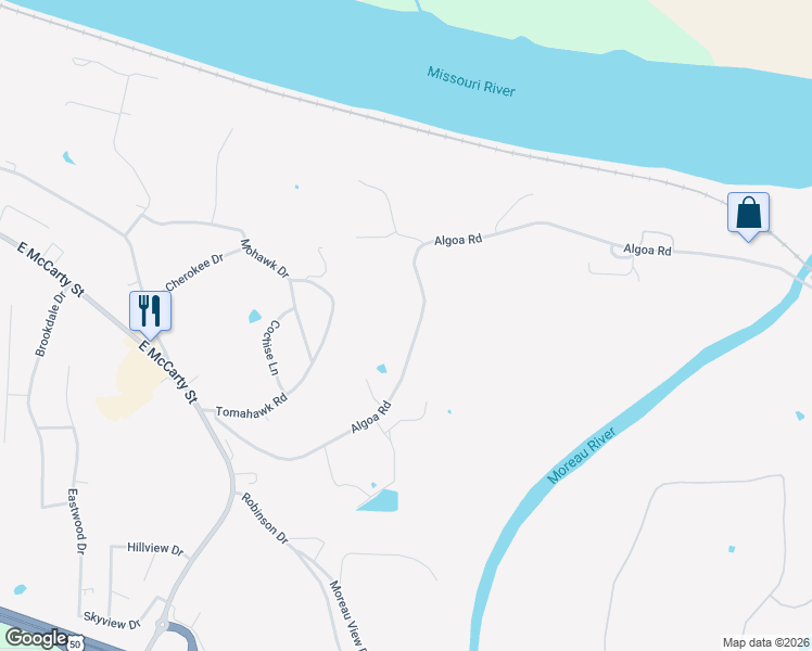 map of restaurants, bars, coffee shops, grocery stores, and more near 3149 Algoa Road in Jefferson City