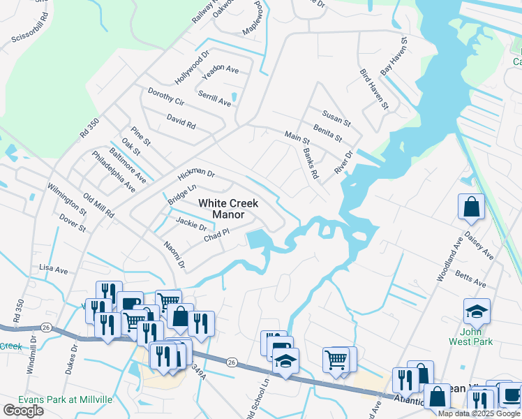map of restaurants, bars, coffee shops, grocery stores, and more near 232 Chad Place in Ocean View