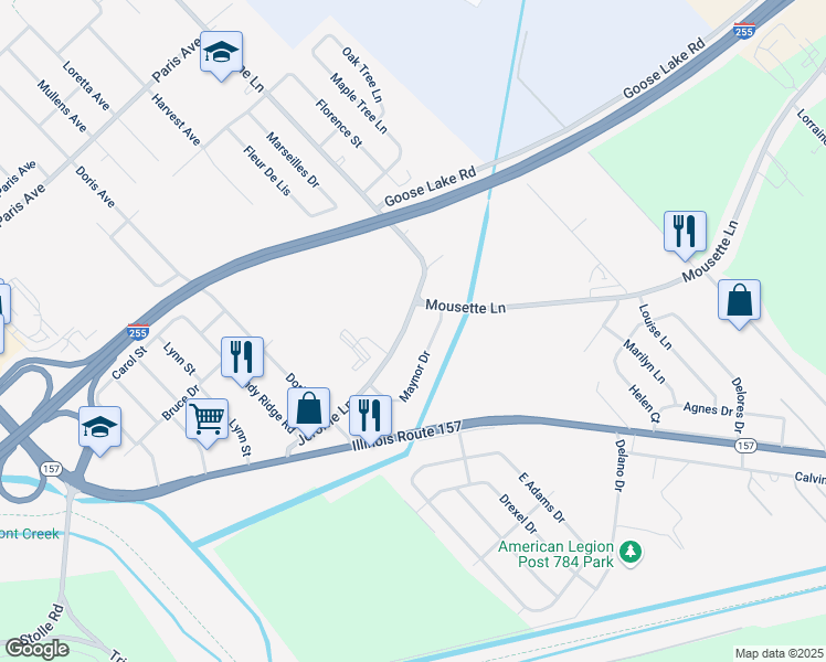 map of restaurants, bars, coffee shops, grocery stores, and more near 2328 Maynor Drive in Cahokia