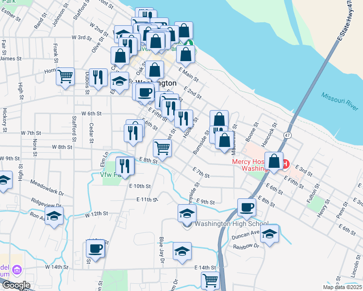 map of restaurants, bars, coffee shops, grocery stores, and more near 408 East 6th Street in Washington