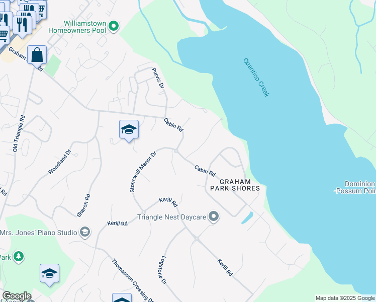 map of restaurants, bars, coffee shops, grocery stores, and more near 18326 Candice Drive in Triangle