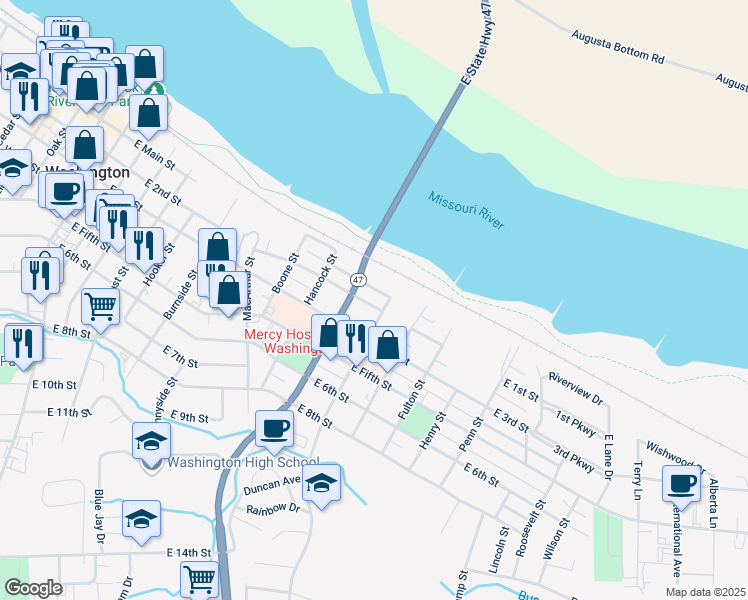 map of restaurants, bars, coffee shops, grocery stores, and more near 949 East 1st Street in Washington