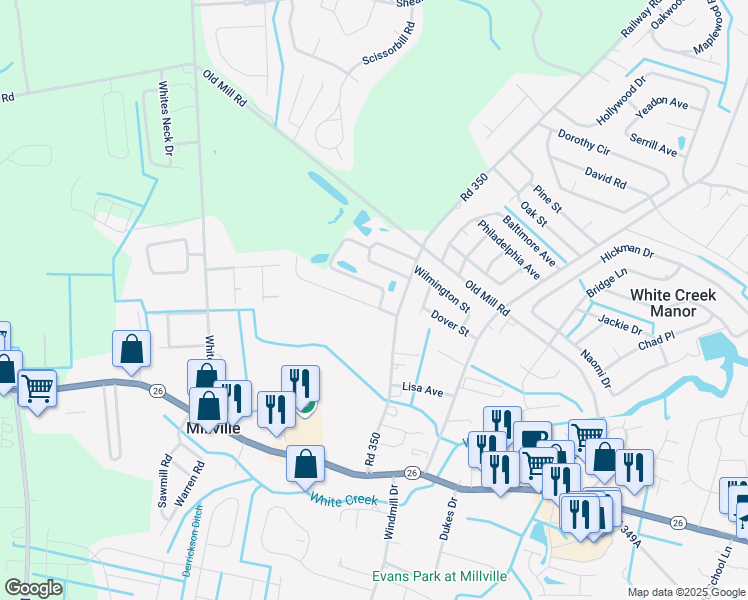 map of restaurants, bars, coffee shops, grocery stores, and more near 36382 Park Circle in Ocean View