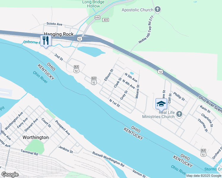 map of restaurants, bars, coffee shops, grocery stores, and more near 2203 North 3rd Street in Ironton