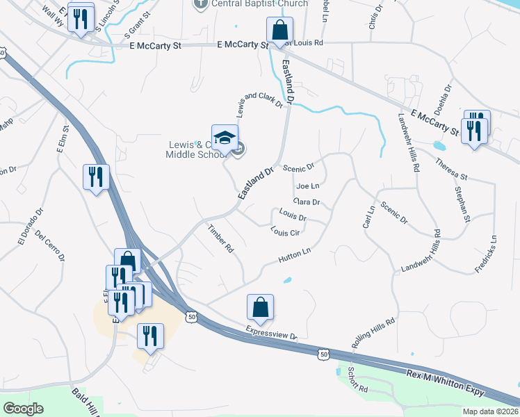 map of restaurants, bars, coffee shops, grocery stores, and more near 305 Shagbark in Jefferson City