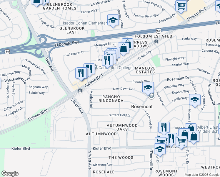map of restaurants, bars, coffee shops, grocery stores, and more near in Sacramento