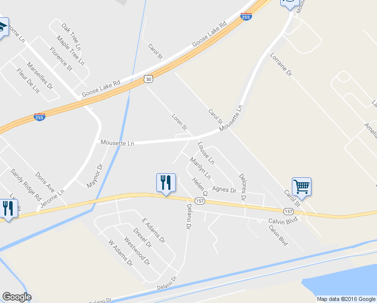 map of restaurants, bars, coffee shops, grocery stores, and more near 36 Marilyn Lane in Cahokia