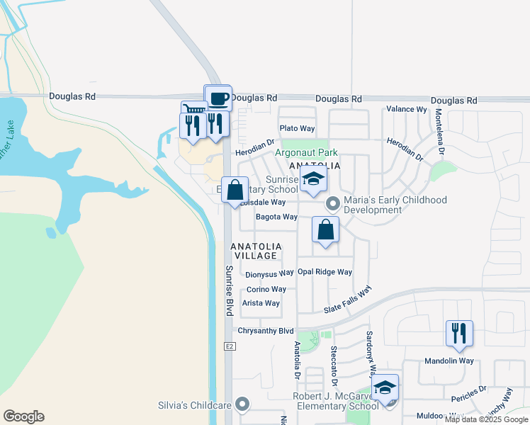 map of restaurants, bars, coffee shops, grocery stores, and more near 11755 Bagota Way in Rancho Cordova