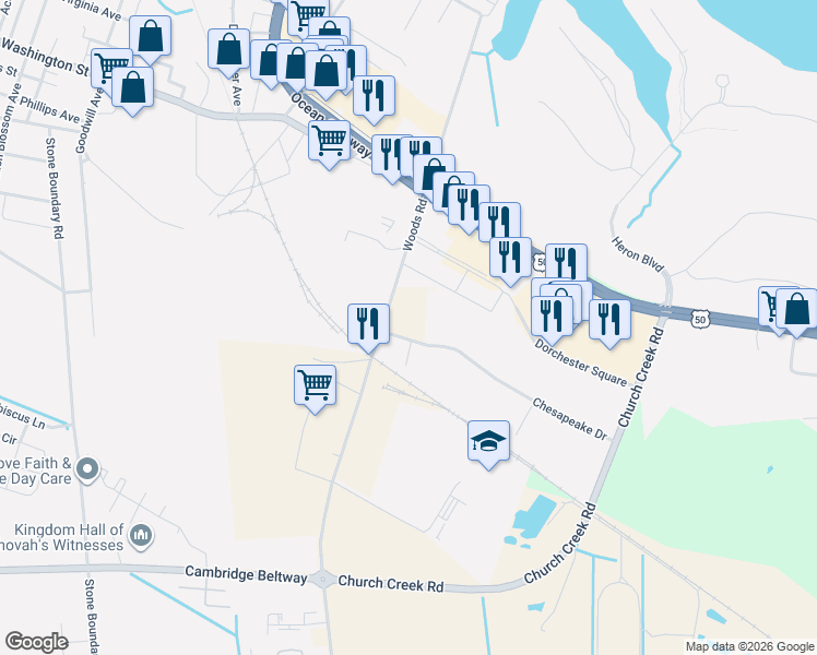 map of restaurants, bars, coffee shops, grocery stores, and more near 817 Woods Rd in Cambridge
