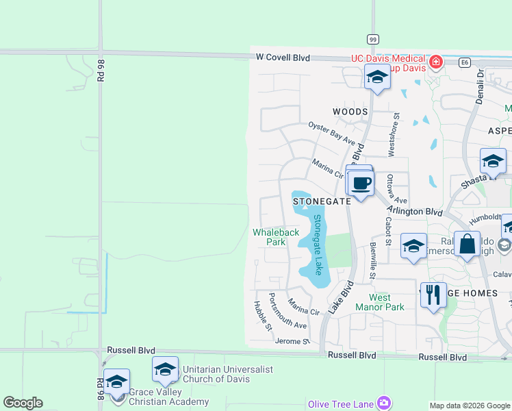 map of restaurants, bars, coffee shops, grocery stores, and more near 1143 Halifax Ave in Davis