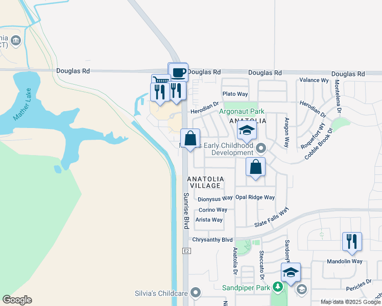 map of restaurants, bars, coffee shops, grocery stores, and more near 11757 Loisdale Way in Rancho Cordova