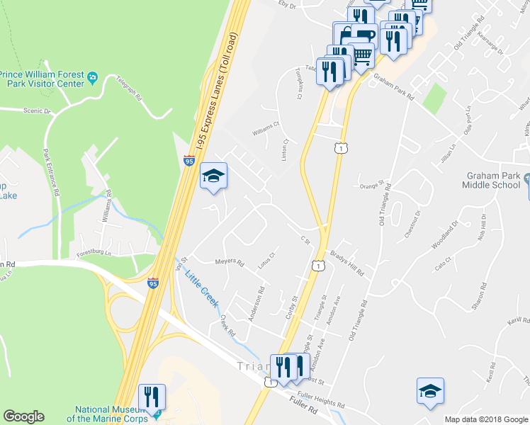 map of restaurants, bars, coffee shops, grocery stores, and more near 4121 Agency Loop in Triangle